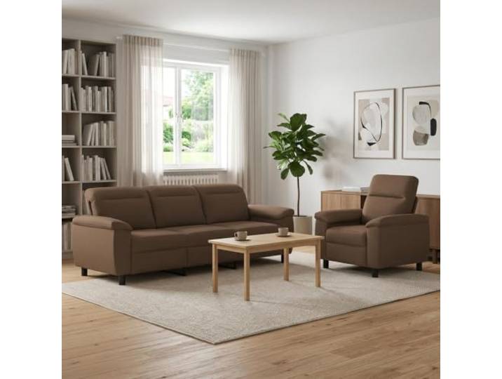 Sofa-Set 2 Stück Braun Stoff 100% Polyester,Metallrahmen,Kissenrücken,Kunststoffbeine,drinnen
