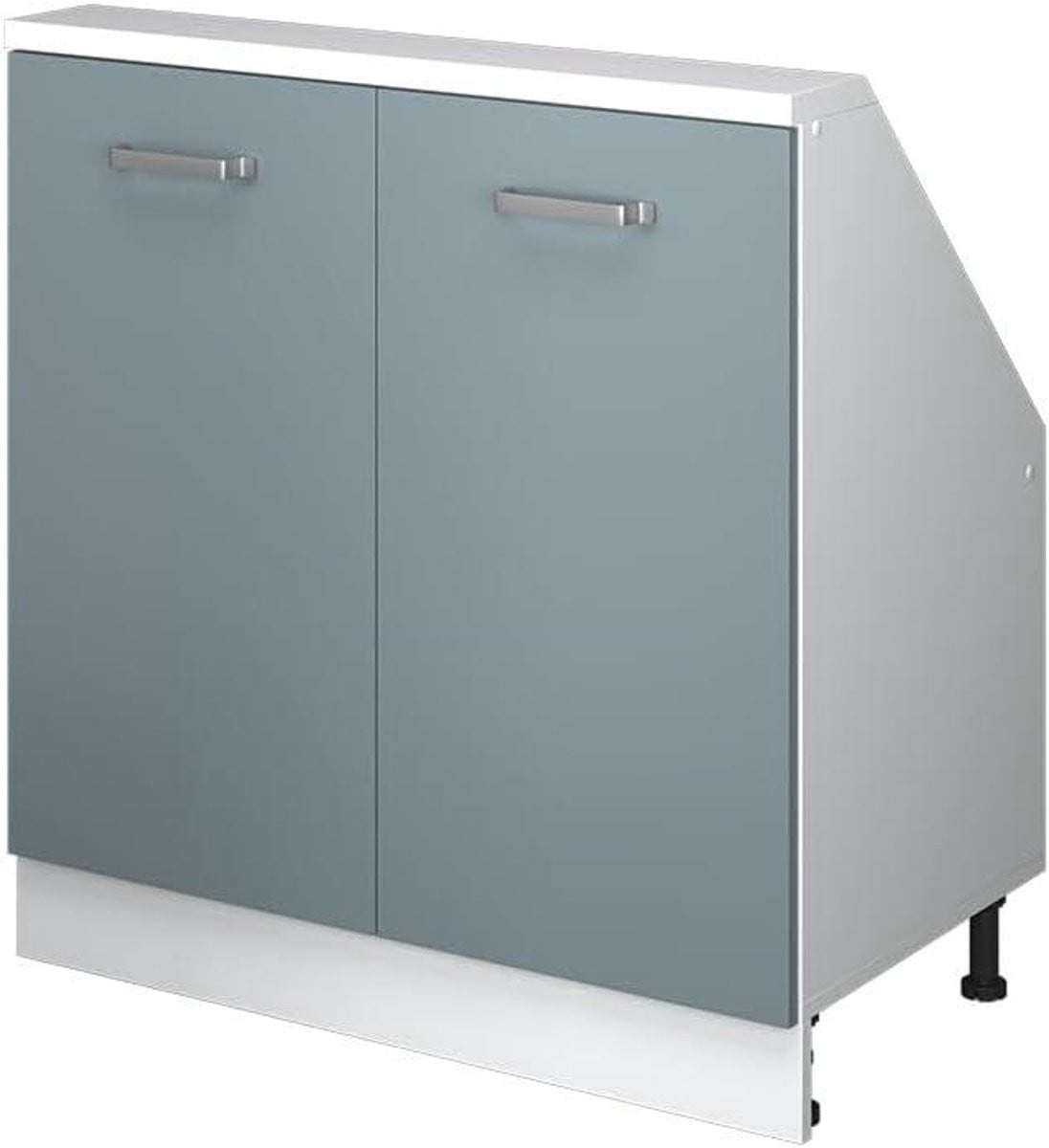 Blauw-grijs/wit Keukenkast voor onder een schuin dak, Breedte: 80 cm