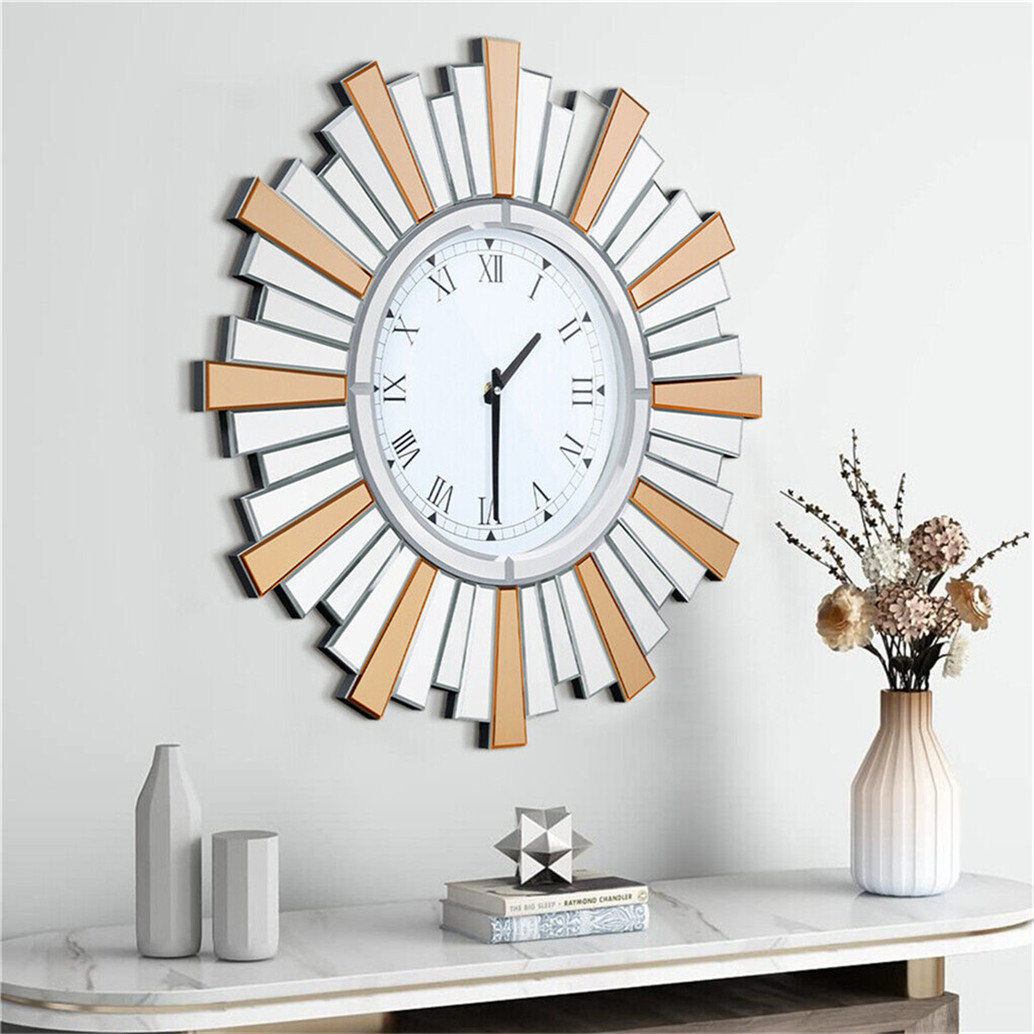 Fairmont Park Toulonne Glass Skeleton Wall Clock Silver+Tawny 60cm W X 60cm H X 4.5cm D
