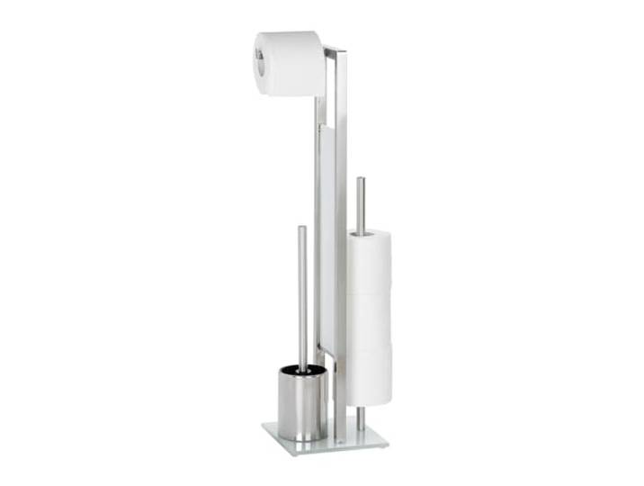 WENKO Combiné WC Rivalta 3 en 1 Brosse WC et Dérouleur Papier Toilette Stockage Papier Tête de Brosse remplaçable Acier INOX Mat et Verre trempé Noir 18x70x23 cm INOX Mat