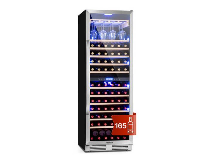 Klarstein Weinkühlschrank Vinovilla Grande 165 Built-in Duo Weinkühlschrank 425L 165 Fl 2 Zonen, für 165 Standardflaschen á 0,75l,2 Zonen Wein Flaschenkühlschrank Weintemperierschrank Weinschrank