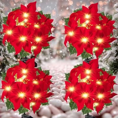 Uplift Essentials Solar Christmas Flower Garden Lights Set Solar Christmas Flower Garden Lights Set