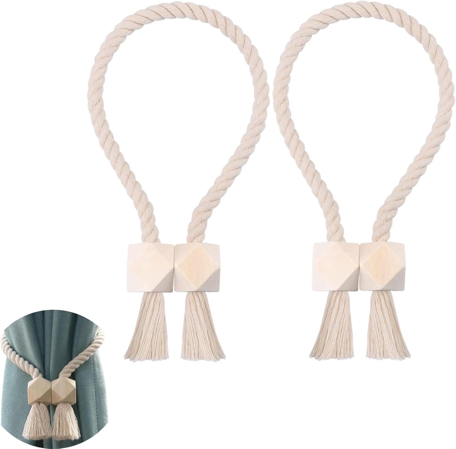 Magnetische Gordijn Tiebacks - Beige - 2 Stuks - Handgeweven