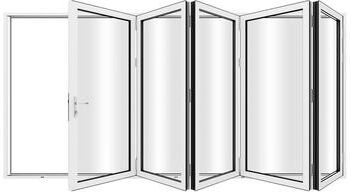 "KaMic 168""×96"" 5 Panels Aluminum Folding Door In White,Folded Out From Left To Right Model #:FD5PWH16896-LR"