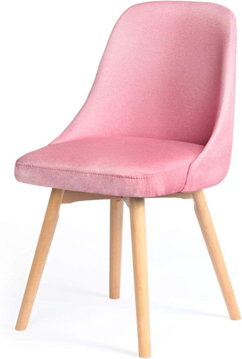 Moderne eetkamerstoel met massief houten poten in het roze