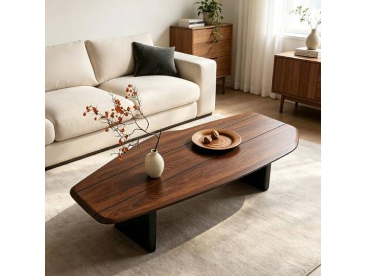 Handgefertigter gebogener Couchtisch aus Massivholz ohne Furnier Couchtisch mit einzigartiger organischer Form, stabiler Massivholz-Basis, minimalistische Optik(Walnut-B,47.2x23.6in)
