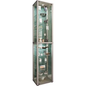 VCM Glasvitrine Kavisa XXL, stehend, 10 Fachböden, 50 x 227 x 38cm, silber