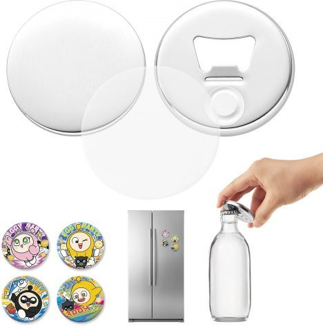 VEVOR Button Machine Accessoires 58mm - 50x Koelkastmagneten en Flesopeners met Metalen Behuizing, Mylarfolie en Blanco Papier voor DIY-projecten