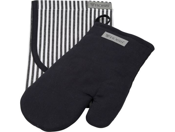 Grillhandschuhe ROSS Exclusiv , schwarz, 100% Baumwolle, Topflappen, Grillhandschuhe, inkl. Latzschürze, 100% Baumwolle
