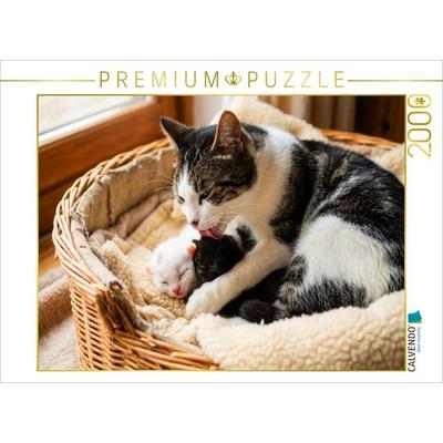 CALVENDO Puzzle Morgenwäsche - Katzenmutter und Kätzchen | 2000 Teile Lege-Größe 90x67cm Foto-Puzzle für glückliche Stunden