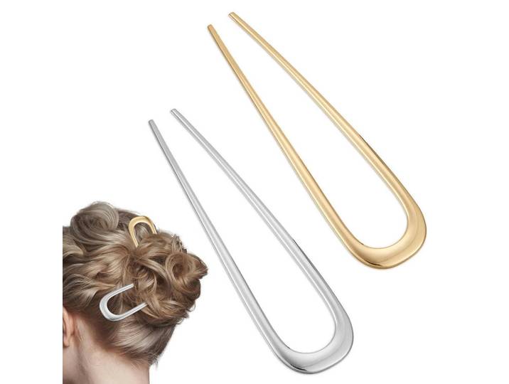 Haarnadel U-Form 2er Set Metall 14 cm Gold/Silber, Mehrfarbig, 2.5x2.5x2.5 cm, Freizeit & Co, Wellness & Gesundheit, Körperpflege