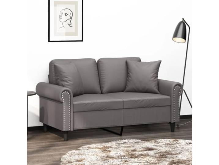 HEFZGDB Modernes 2-Sitzer-Sofa Grau 120 cm Kunstleder mit Zierkissen – Langlebiges Schmutz Abweisendes Sofa für Wohnzimmer, Robustes Metallgestell, Dick Gepolsterte Sitzfläche