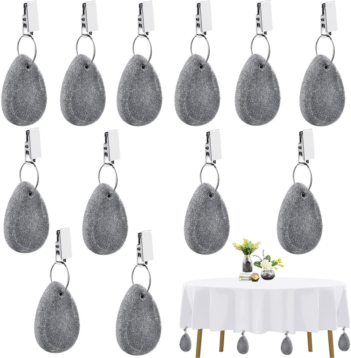 Omgoods Set van 12 Tafelkleedgewichten van Natuursteen met Clip