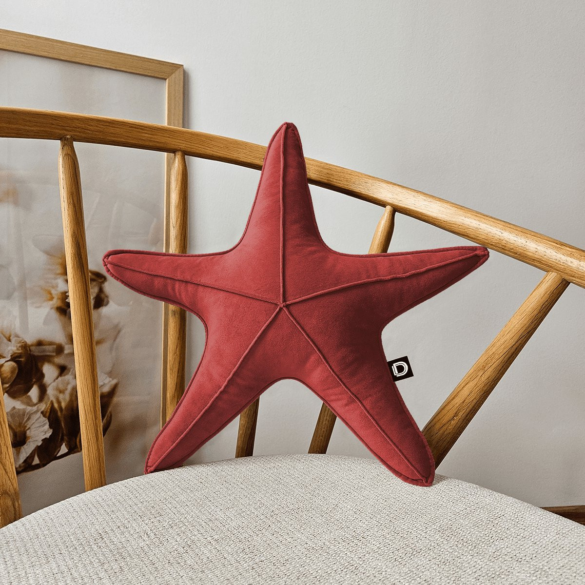 Decordruk VELVET Sierkussen - Rode Stervorm - Velvet Stof