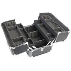 HMF Alu Kosmetikkoffer mit individuellen Trennwänden, Schminkkoffer leer, 33 x 22,5 x 24 cm, Schwarz