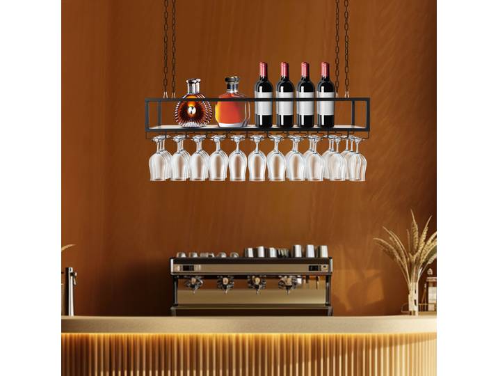 Support de verre à vin de 110cm, étagère de verre à vin suspendue, étagère de bouteille de vin suspendue au plafond avec support en verre, hauteur réglable