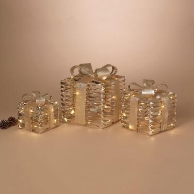 GIL Set of 3 Lighted Christmas Gift Boxes-Lg is 12.4 in H