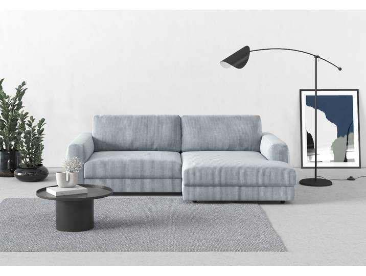 Ecksofa, Breitcord, Grau, 250×176 cm, Extra Tiefe & Sitztiefenverstellung, Modern, Trendmanufaktur