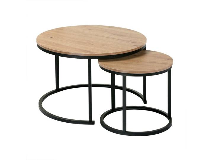 Lot de 2 tables basses gigognes rondes - chêne et noir