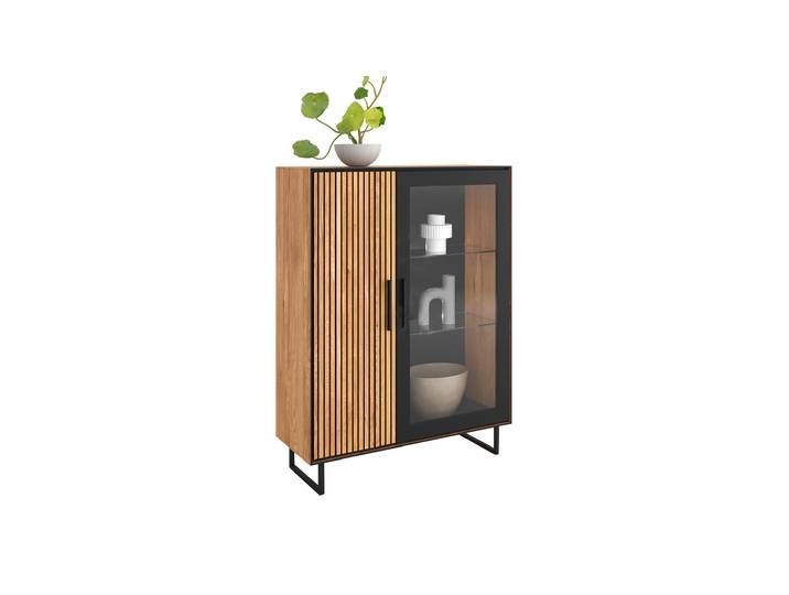 Vitrine mit Glastür Eiche massiv geölt Breite 102 cm - BELLA