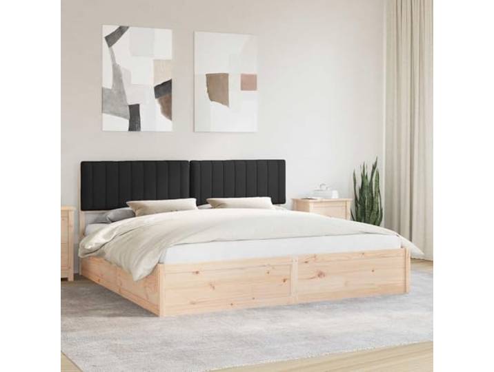 Massivholz gepolstertes Kopfteil Modernes Design 200 x 200 cm Schwarz Bettgestell mit gepolstertem Kopfteil Schwarz 200x200 cm Massivholz Kiefer Lattenrost Ohne Boxspring Modernes Design