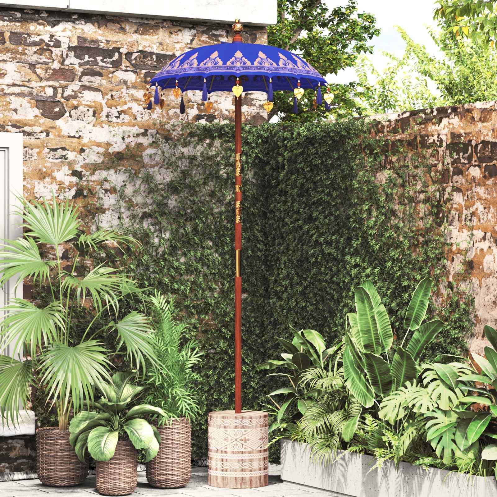 Maison Exclusive - Balinesischer Sonnenschirm mit Sockel Blau 95 x 95 x 260 cm