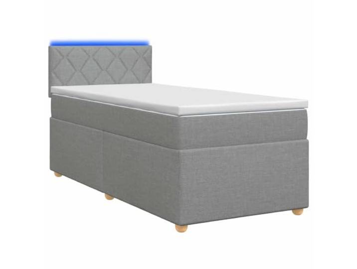 KTHLBRH Boxspringbett mit Matratze Hellgrau 90 x 190 cm Kopfteil verstellbar 78–88 cm, Taschenfedern, mehrfarbige LEDs, USB, Holztechnik, waschbarer Bezug