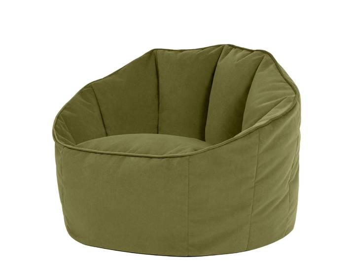 Pouf fauteuil coquillage velours vert olive