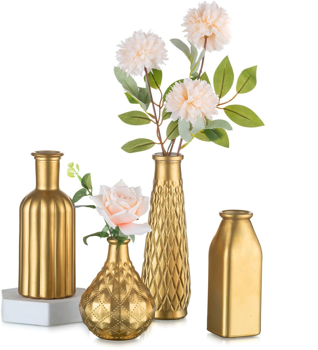 Unyqoos Set van vier elegante gouden glazen vazen voor decoratie