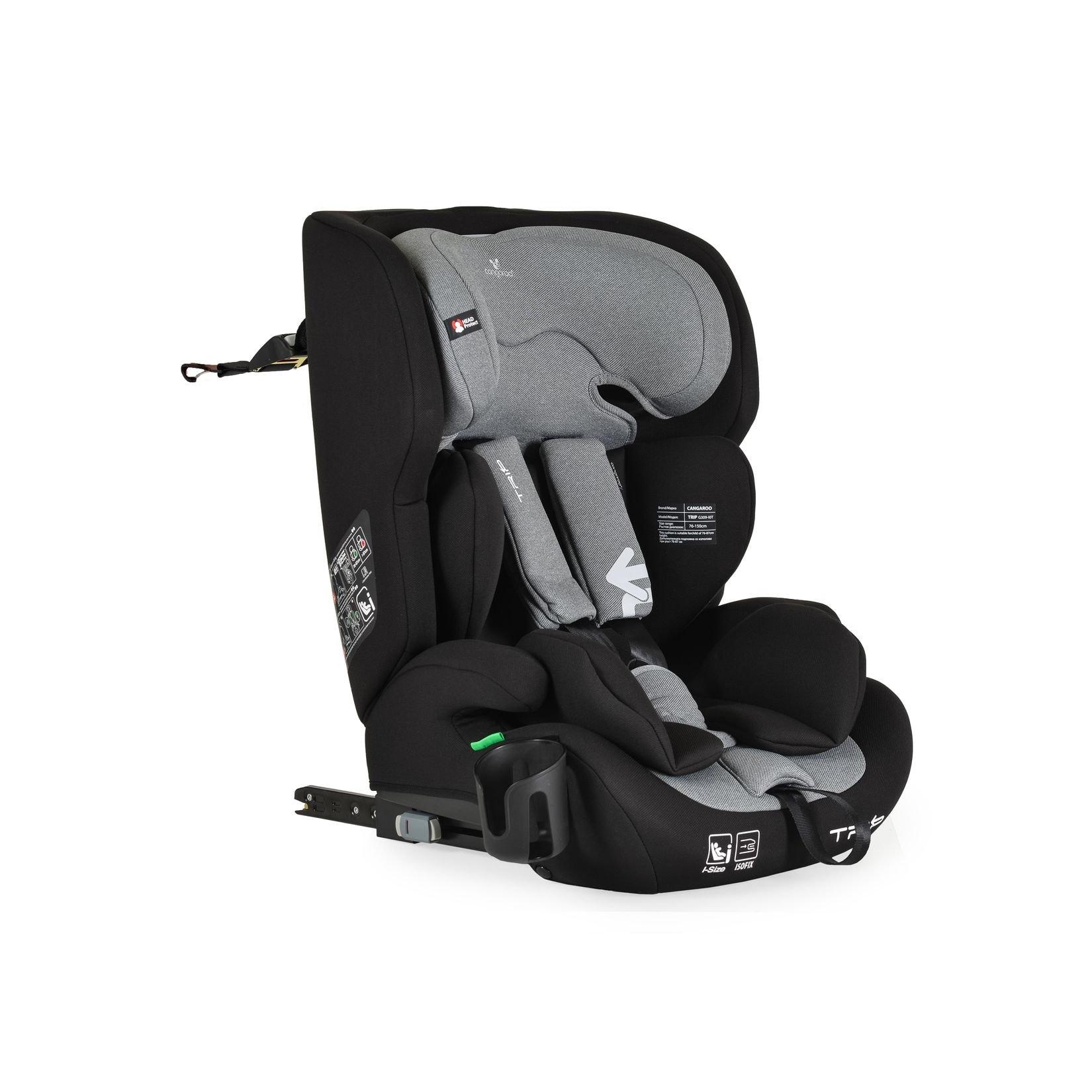 Cangaroo Kindersitz Trip i-Size (76-150cm) Isofix verstellbare Kopfstütze Gurt grau