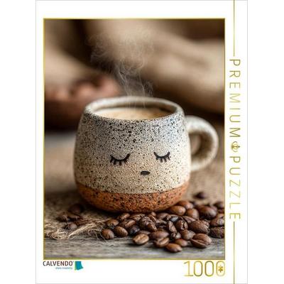 CALVENDO Puzzle Müder Kaffee mit Schlafaugen - Sanftes Morgenmotiv für Kaffeefans | 1000 Teile Lege-Größe 64x48cm Foto-Puzzle für glückliche Stunden