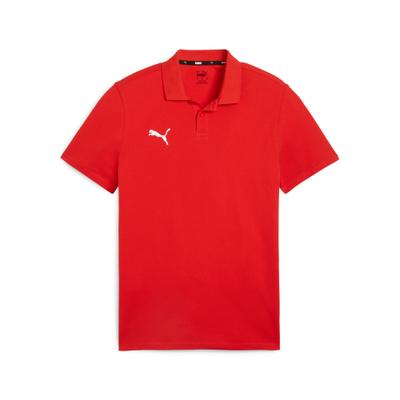 Poloshirt PUMA "TEAMGOAL CASUALS POLO", Herren, Gr. M, rot (puma rot, puma weiß), Piqué, Obermaterial: 100% Baumwolle, unifarben, regular fit normal, V-Ausschnitt, Shirts, Regular fit Passform, Kurzarm-Design, für Sport, 3-Knopf-Form
