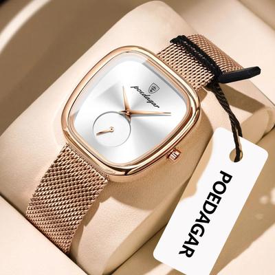 Uplift Essentials Stainless Steel Mesh Luxury Watch Modern Waterproof Quartz Wristwatch For Fashion Forward Women rose Gold White