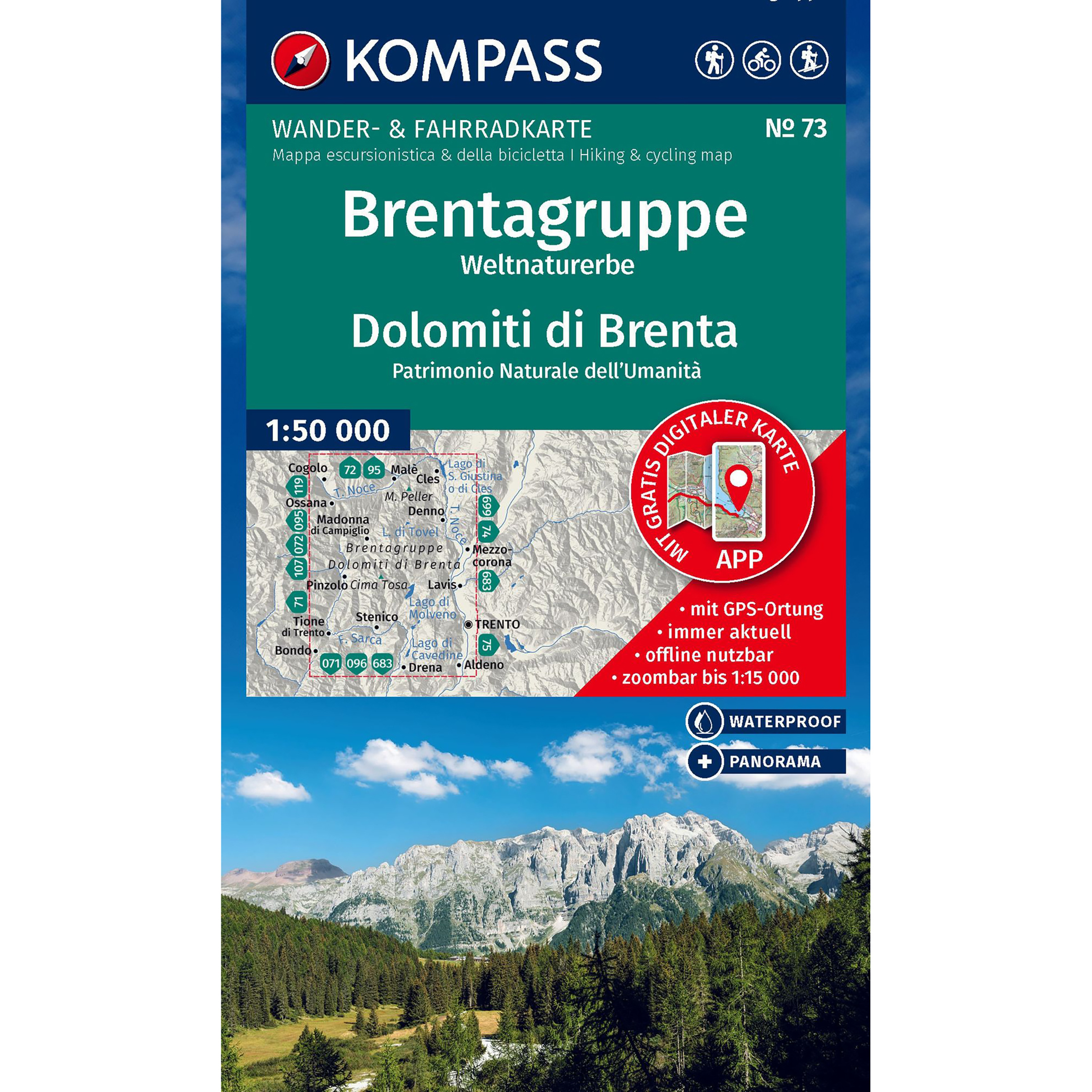 Kompass Verlag WK 73 Brentagruppe, Dolomiti di Brenta Topografische Karten blau