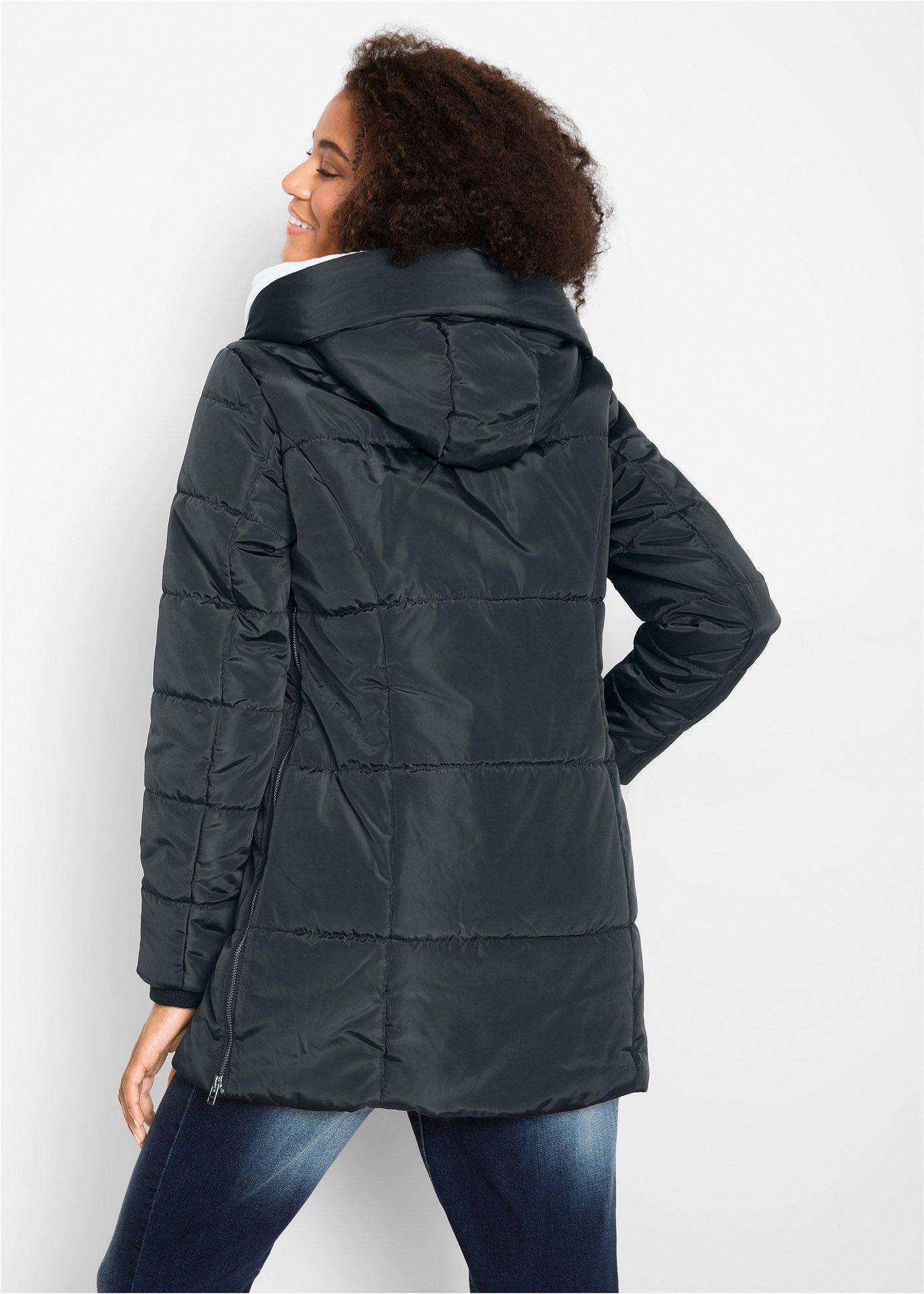 bonprix Steppjacke, schwarz, Gr.42, Anpassungsfähige Winterjacke mit Teddyfell-Details