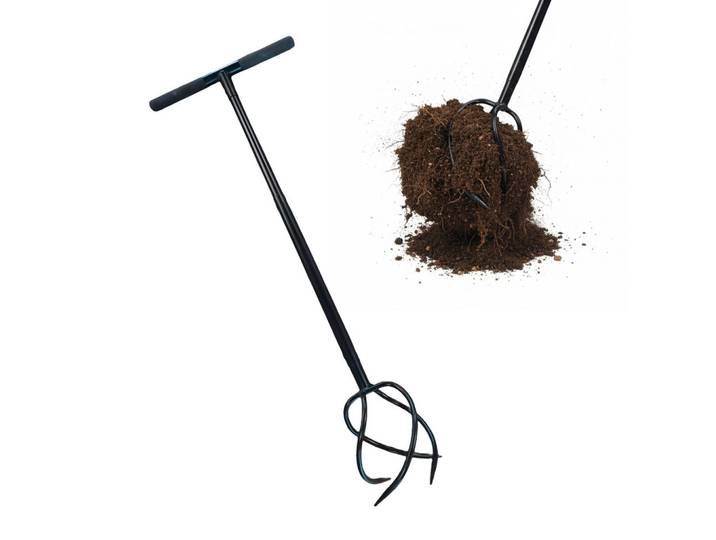 Relaxdays Gartenkralle Schwarz 4 Zinken mit Stiel 100 cm, Metall, Kunststoff, 40x100x20 cm, Gartenzubehör