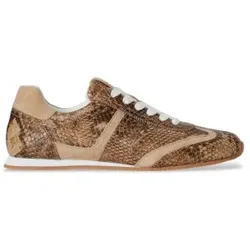 Lauren Ralph Lauren für Damen. 802P15838001 Dani Ledersneaker mit Python-Prägung (39), Braun, Beige, Wohnung, Schnürsenkel, Lässig