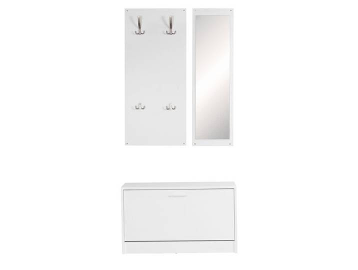 Porte Manteau avec 4 Crochets Armoire à Chaussures Vestiaire d'Entrée - FINEBUY - Blanc - Classique - Intemporel
