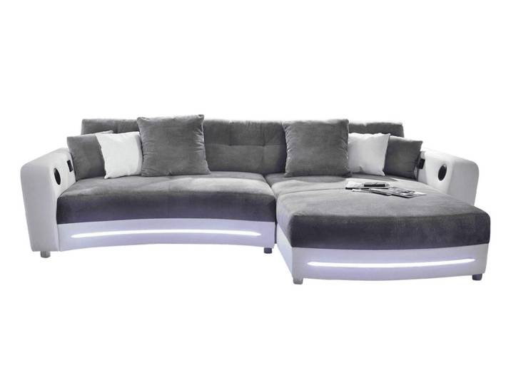 Multimedia-Ecksofa Couch mit RGB-LED Bluetooth Soundsystem USB in Grau / Weiß / 15410