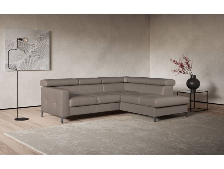 Ecksofa, Microfaser Primabelle, Grau 239×207 cm, Bettfunktion, Kopfteilverstellung, Cotta