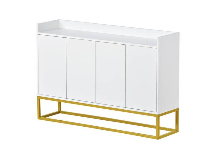 EXTSUD Sideboard Modernes Sideboard 4-türig, grifflos, verstellbare Regale, Weiß, Modernes Design griffloser Schrank verstellbare Regale stabile