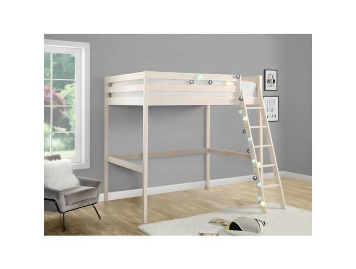 Lit mezzanine - 140 x 190 cm - Pin massif - Blanchi -GEDEON II