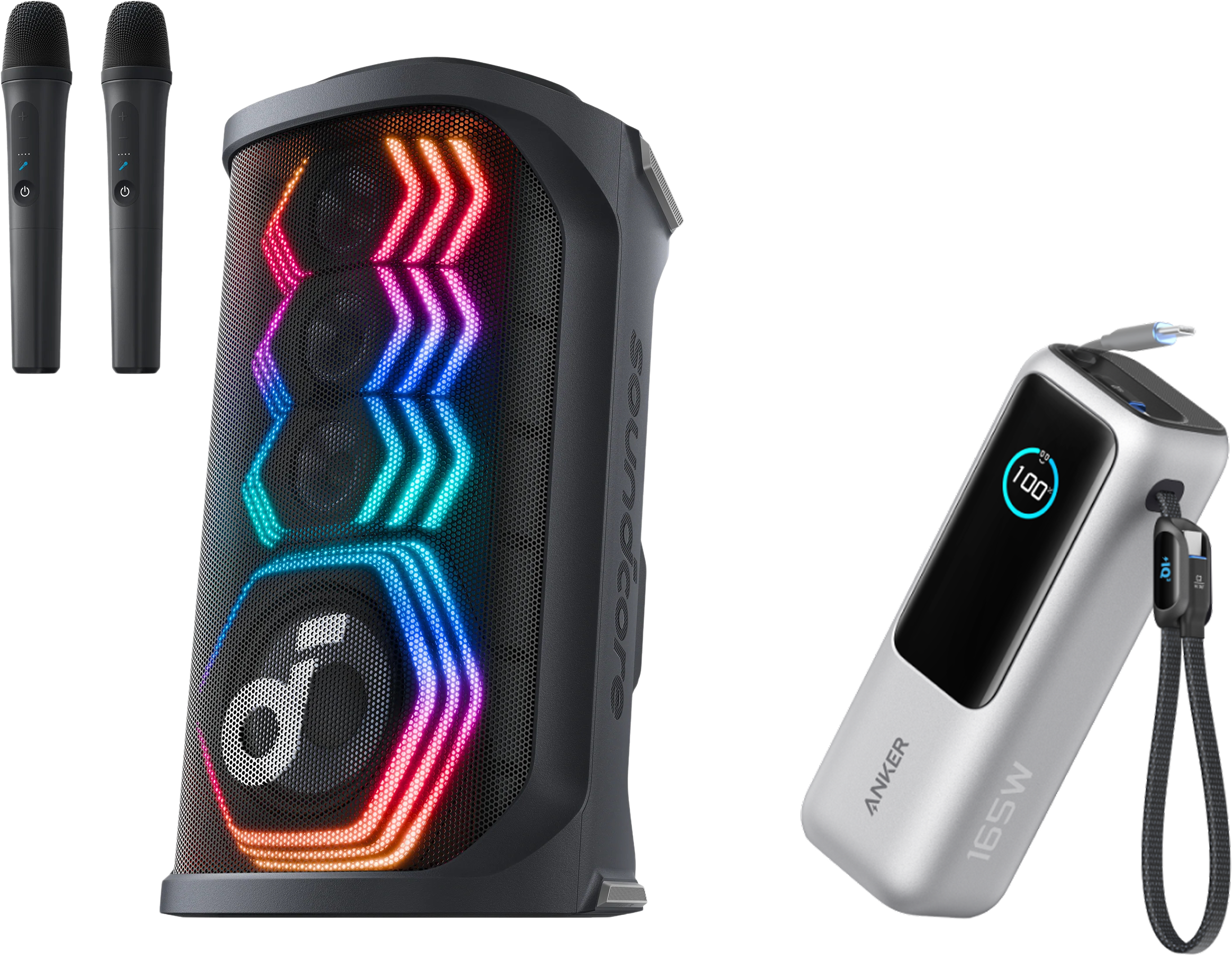 eufy Rave 3S   KI Karaoke Party-Lautsprecher mit 200W Sound + Anker Powerbank (25K, 165W, Integriertes + einziehbares Kabel)