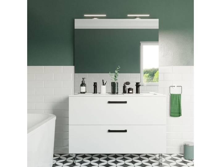 Meuble de salle de bain double vasque 120cm 2 tiroirs Blanc - Chelsea