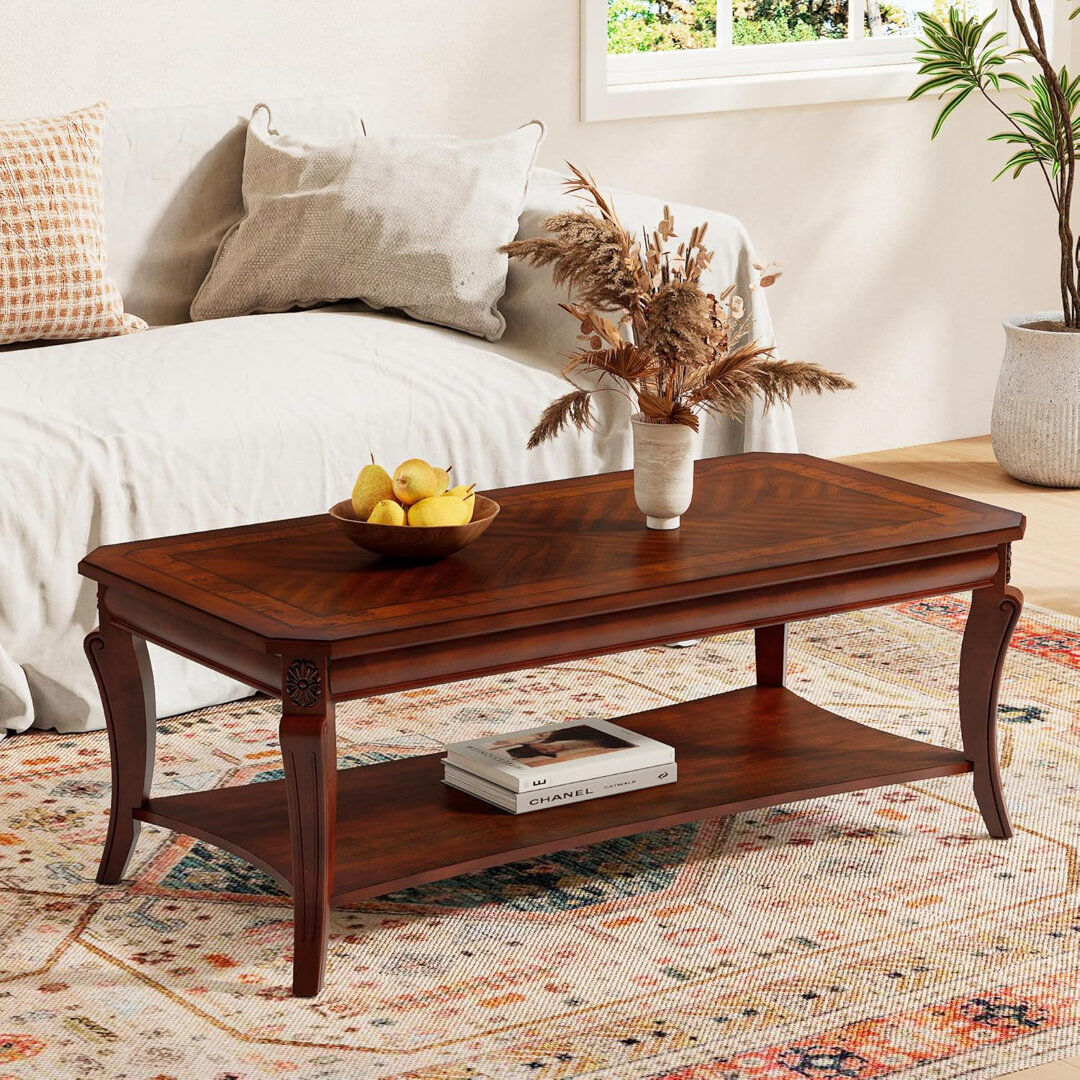 Astoria Grand Traditional Coffee Table With Curved Legs Wood 45.5cm H X 130cm W X 60cm D