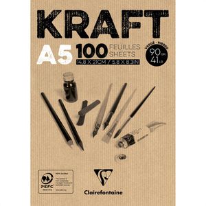 Clairefontaine Kraftpapier 96544C, braun, A5, 90 g/m², bedruckbar, 100 Blatt
