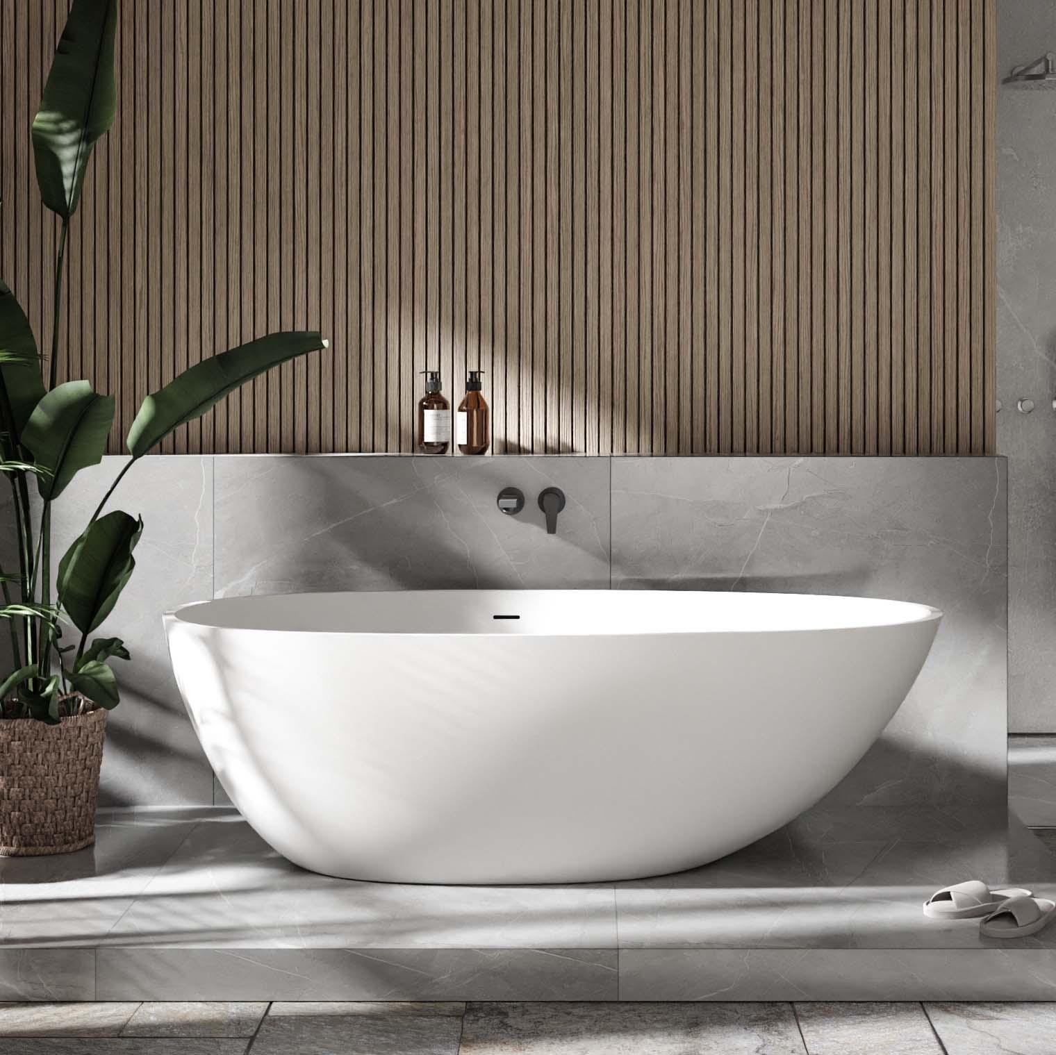 Freistehende Badewanne VELA - Mineralguss - Farbe und Größe wählbar, Farbe:Weiß matt, Größen:170 x 86 cm