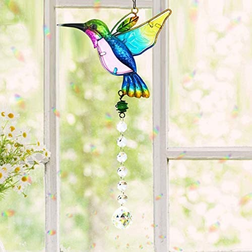 Kristallen Suncatcher Kolibrie Hanger - Blauwe Prisma Regenboog Maker voor Venster en Tuin Decoratie