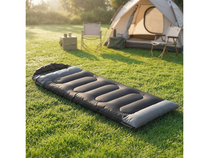 Outsunny Sac de Couchage Adulte Léger 3 Saisons Imperméable Noir