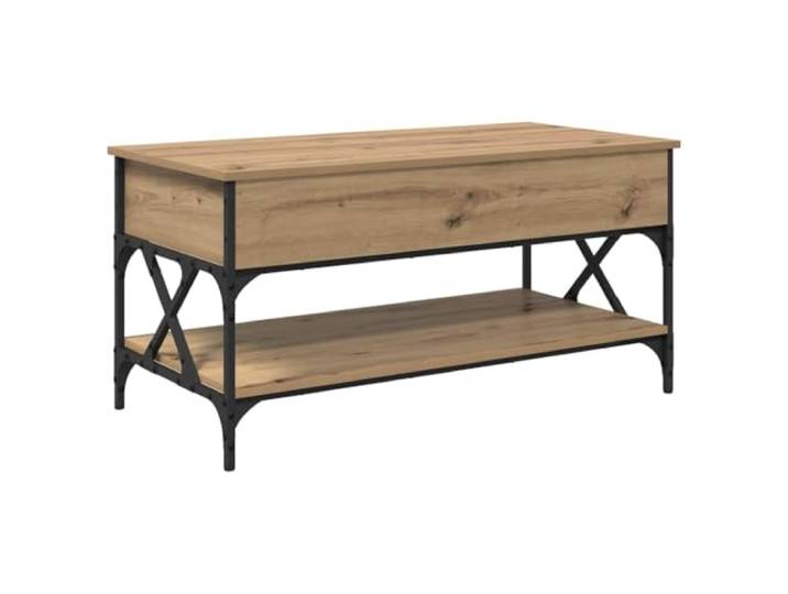Couchtisch Eiche 100 x 50 x 50 cm mit hochklappbarer Tischplatte Holzwerkstoff, matter Stahlrahmen, Hubplatte, rechteckige Form, Wohnzimmer, Arbeit, Essen